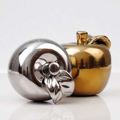 结婚礼物新婚庆创意时尚陶瓷镀金银苹果工艺品摆件摆设家居装饰品