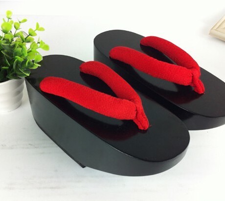 花魁艺伎 舞姬木屐镜音铃双子 艺妓高跟木屐鞋 亚光黑漆 cosplay