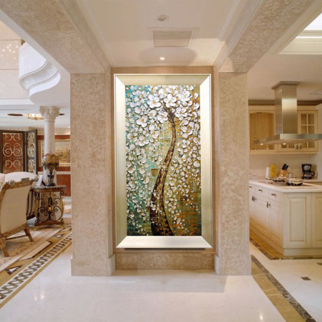 纯手绘油画玄关欧式风景画过道竖版装饰画走廊有框画幸福树发财树