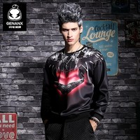 GENANX闪电潮牌男士时尚科幻印花卫衣青年宽松型太空棉长袖套头衫