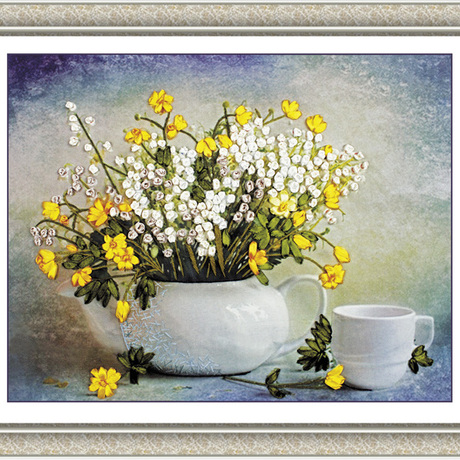 简单好绣的3d彩带绣满天星清新餐厅下午茶印好图的5d丝带绣十字绣