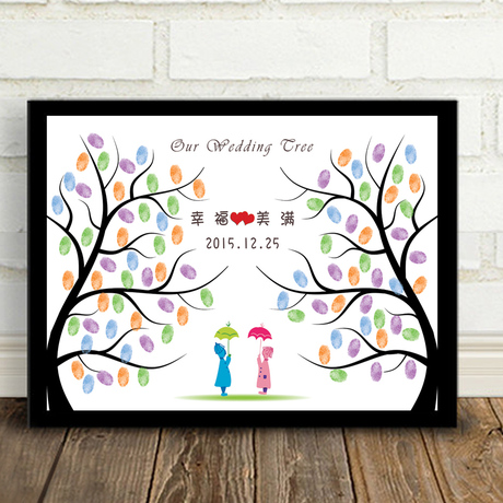欧式婚礼指纹签到树毕业生日活动签名结婚爱情树创意画特价送印泥