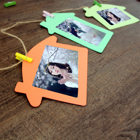 li 5寸房子创意悬挂式卡纸相框墙 相片墙组合照片墙麻绳夹子