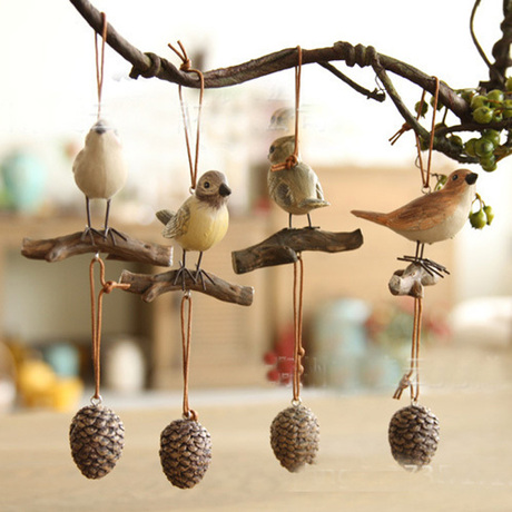 美式复古小鸟松果吊件家居装饰品 树脂工艺品 创意礼品树脂挂件