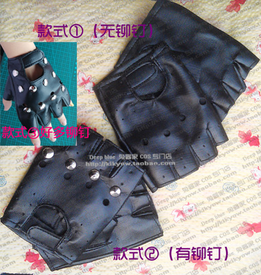 taobao agent Cosplay universal black PU leather semi -finger gloves three types of rivets lovelive band