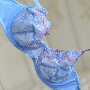 43e欧美nicesize 天蓝色半透明网纱 女士超薄内衣文胸多码数