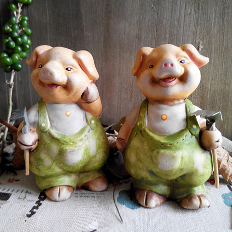 zakka憨憨猪彩绘陶瓷摆件创意家居可爱装饰品儿童房田园卡通礼品
