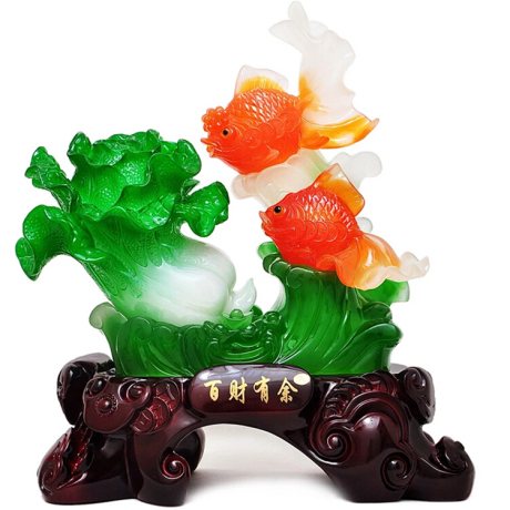 超值百财有余白菜鱼摆件树脂防玉工艺品办公桌招财装饰品开业礼品