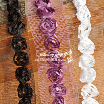 taobao agent 1.5cm black rice white purple three -dimensional rose mesh embroidery lace lace HB09113001 2.5 yuan/yard