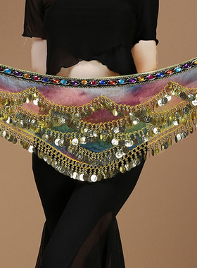 梵舒 肚皮舞腰链腰封338金币超重超响加密印度舞金丝绒三层新款