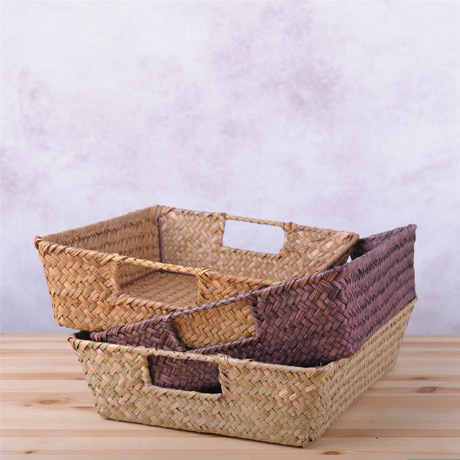 若素生活家居浴室桌面杂物零食玩具储物整理筐草编织水果收纳篮