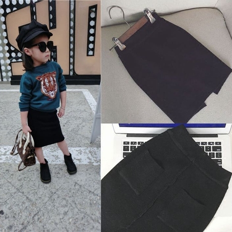 00       missliu家  童装女宝宝儿童秋冬针织包臀复古高腰黑色中裙