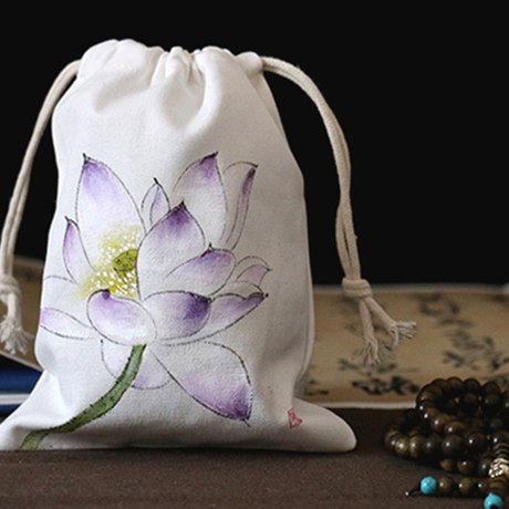 汉服旗袍唐装配包古风手绘包禅意淡雅国画荷花莲花手机袋化妆包零