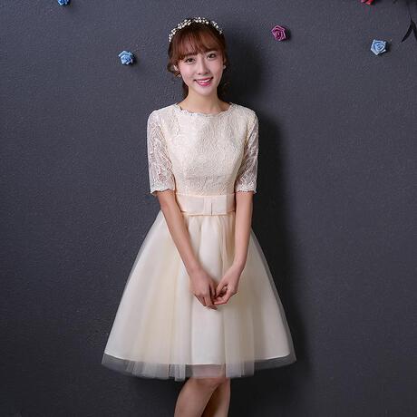 2016秋冬新款伴娘礼服短款韩版伴娘服中袖新娘敬酒服主持人晚礼服