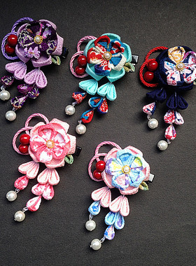 手工日本日式和风绉布蝴蝶结和服浴衣cos配饰发饰铃铛发簪发夹