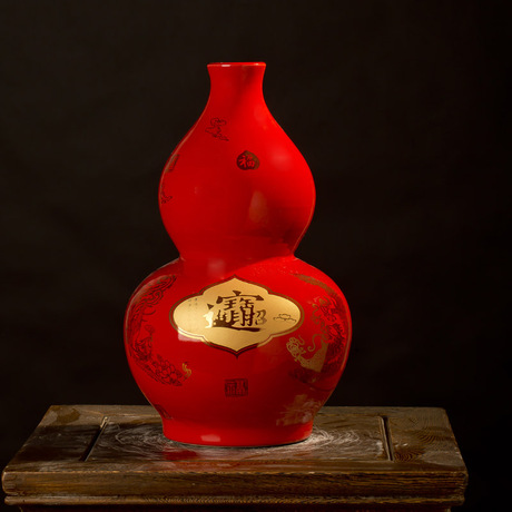 景德镇产 中国红特色喜庆吉祥葫芦瓶 桌面摆件