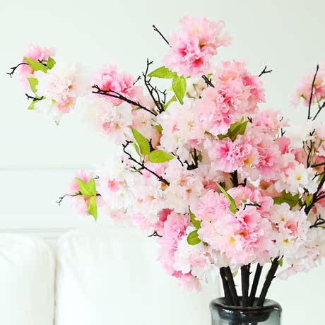 玐玖琦珥仿真花假花苏曼松月大樱花单枝绢花清新花艺长枝落地花卉