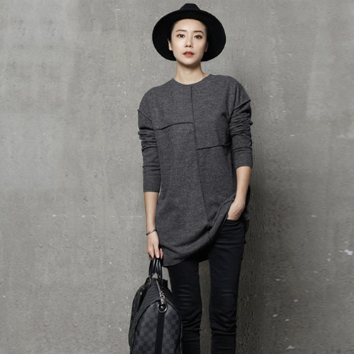 Осенняя шерстяная оригинальная футболка, топ, в корейском стиле, свободный крой, длинный рукав