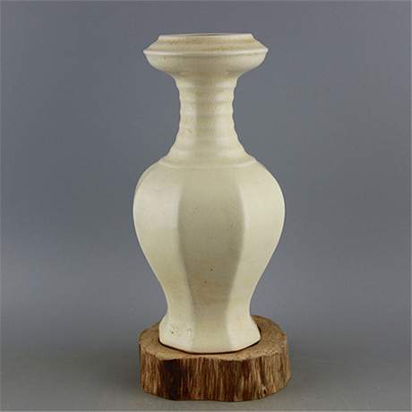 宋定窑白釉开片八角盘口瓶 仿古做旧宋代出土古瓷器 古玩收藏摆件