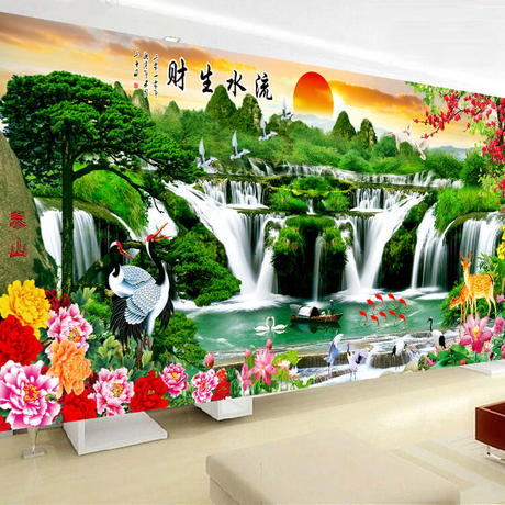 新款5d钻石画满钻流水生财迎客松贴钻十字绣客厅魔方钻石绣山水画