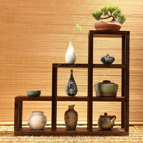 实木小花架多宝格 简约藏品展示架 桌面茶具收纳架 装饰创意格子