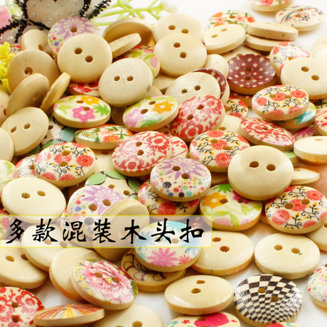纽扣扣子批发 混装彩绘木头扣 钮扣diy手工材料 纽扣花材料