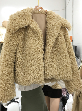 韩版羊卷毛毛圈圈外套女短款加厚保暖chic羊羔毛外套女冬毛毛绒