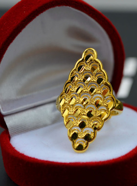 欧币仿真金沙金戒指女凤凰饰品镀黄金戒指开口可调节大小 送手链