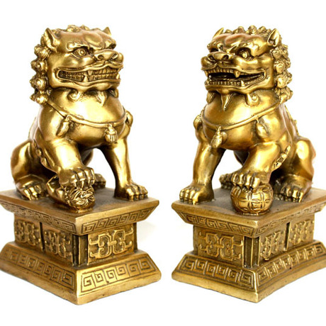 聚缘阁风水纯铜狮子摆件一对大小北京狮宫门狮家居黄铜工艺品