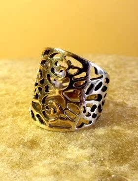 美国代购 shiny ◇手作复古闪亮迷笛玻璃石龙金属拉丝关节铜戒指