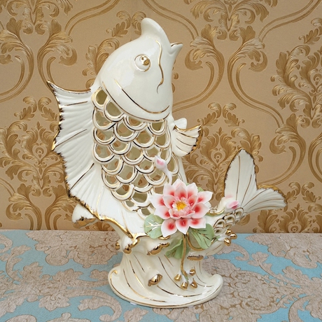 陶瓷现代简约金龙鱼摆件招财客厅 电视柜家居酒柜装饰品乔迁礼品