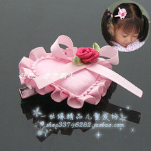 YB186 Корейская детская прическа Маленькая принцесса / Детская заколка для волос, атласная лента, персиковое сердце, бант с одной стороны