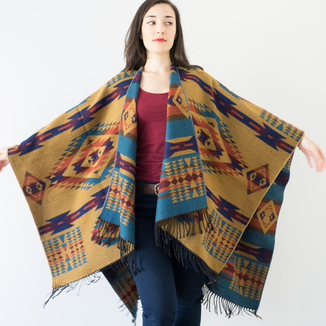 【现货】土耳其设计师ebru 羊毛棉蓝超大披肩双面斗篷披风 阿根廷