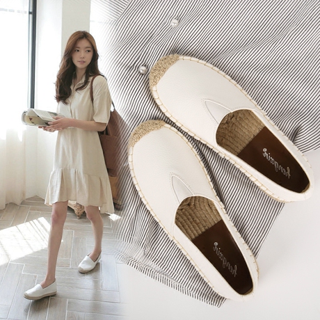 白色渔夫鞋 女鞋秋鞋2016新款 韩版百搭平底休闲黑色一脚蹬懒人鞋