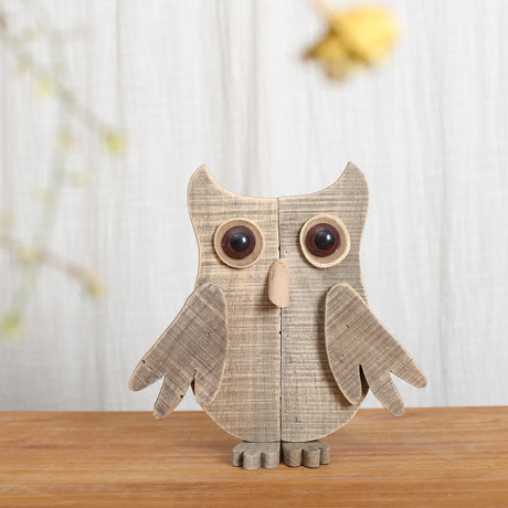 半山居 简约现代木质纯手工动物桌面摆件猫头鹰新创意家居装饰品