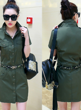 迷彩连衣裙女 显瘦无袖百褶裙军装女款迷彩裙军鼓服舞台装广场舞