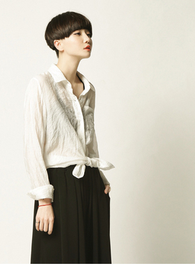 夕又米独立设计 100%棉 独特双层领 极简风百搭蓝色无袖衫