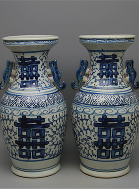 晚清全手工青花花鸟图将军罐仿古做旧瓷器 古玩古董复古装饰摆件