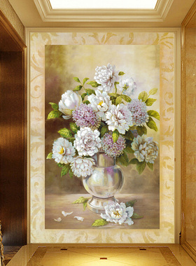 3d立体竖版客厅电视餐厅卧室背景墙 玄关走廊过道壁纸壁画 白玫瑰