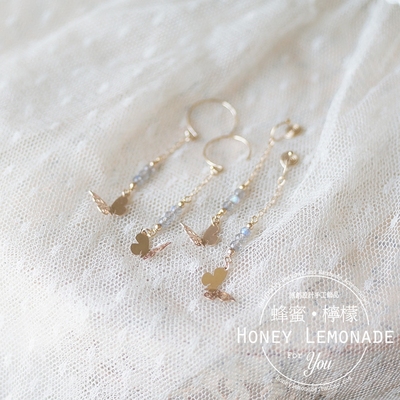 taobao agent HL honey lemon hand -made 14K bag gold color lengthened stone butterfly earrings ear clip Xu Mo love and producer