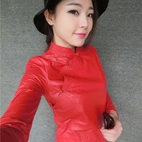 00      欧洲站2015秋冬新款 真皮皮裙时尚连衣裙绵羊皮旗袍短裙皮