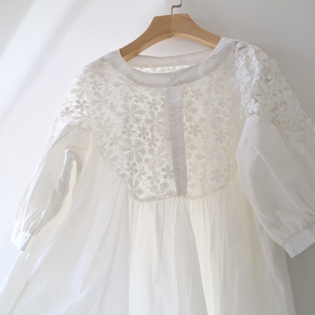 默棉2016夏款 文艺蕾丝刺绣镂空勾花白色宽松纯棉女装娃娃衫 上衣