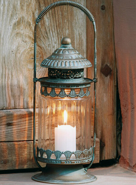 漫邸欧式复古原木制灯笼风灯麻布麻绳手提蜡烛台浪漫家居装饰品