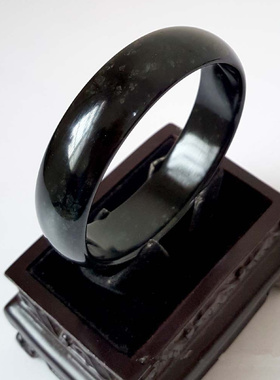 天然a级蓝田黑墨玉手镯蛇纹石墨绿玉镯磁力保健药王石玉镯带证书