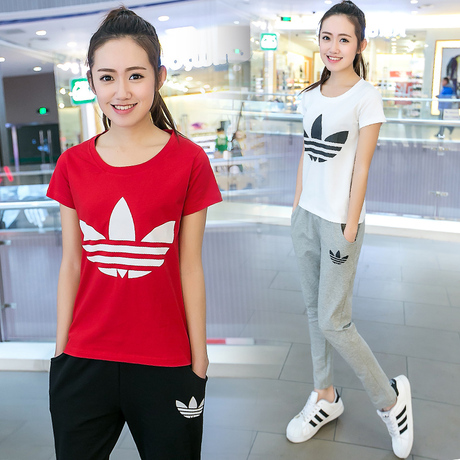 00      2016春装新款大码夏季纯棉两件套长裤短袖运动套装女夏休闲