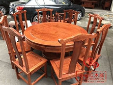 стол со стульями 中式家具红木餐桌大水果红木缅甸红木圆桌缅甸红木圆桌餐桌餐桌椅组合