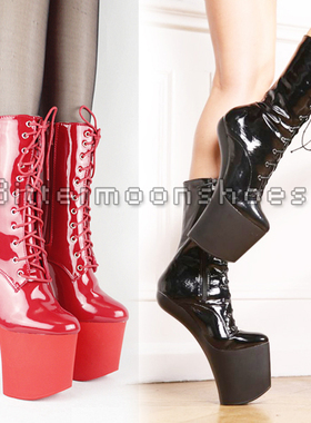 18cm芭蕾舞长靴 sm调教女奴刑具加锁高跟 超长臀部靴女王大腿靴