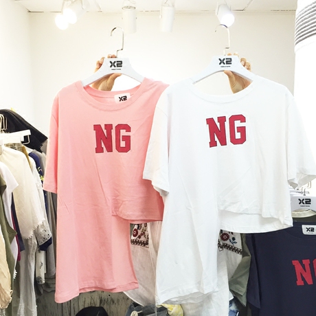 00      bad milk 韩国订单 休闲个性时尚ng字母不规则下摆短袖t恤女