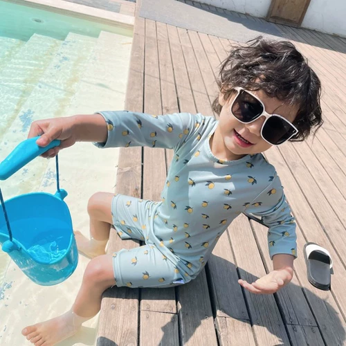 Детский лимонный брендовый быстросохнущий пляжный купальник, защита от солнца, подходит для подростков, пляжный стиль