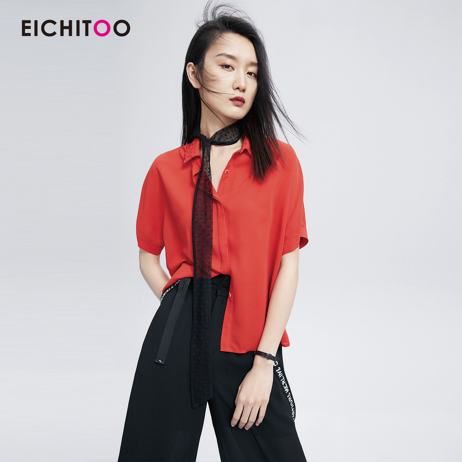 春秋新款女士休闲衬衫上衣滑肩袖七分袖春夏装 nw-700187